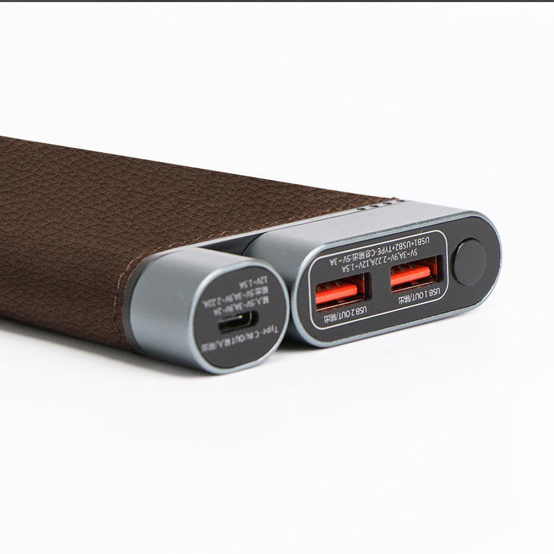 10K MAh PD Güç Bankası El yapımı Deri Kabuklu Metal Portlar 3 Cihaz Şarjı